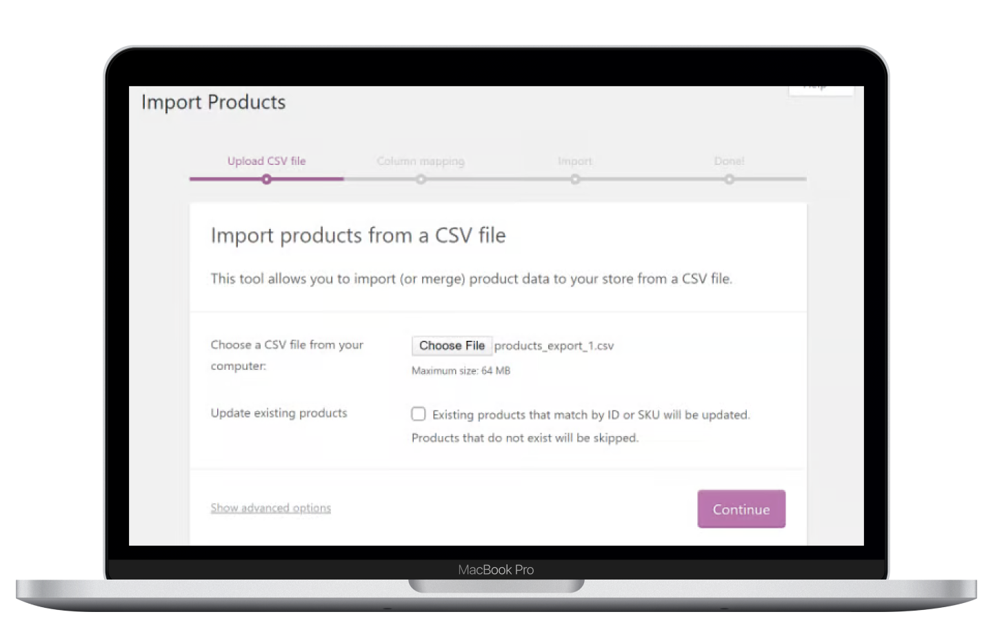 import products from CSV